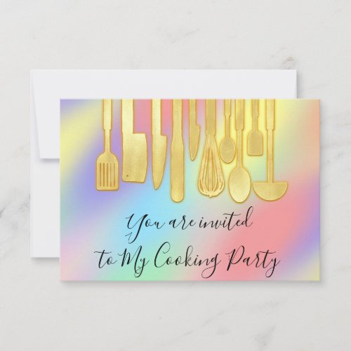 Cooking Party Chef Kitchen Holograph Pastels Invitation