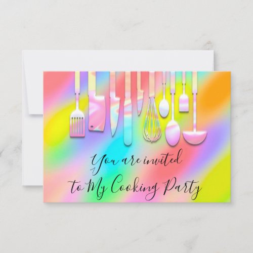 Cooking Party Chef Kitchen Holographic Rainbow Invitation