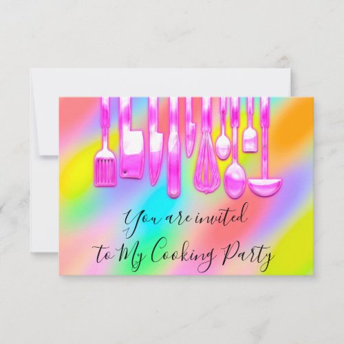 Cooking Party Chef Kitchen Pink Holograph  Invitation