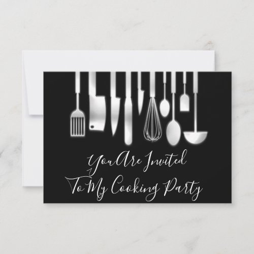 Cooking Party Chef Kitchen Restaurant Black Silve  Invitation
