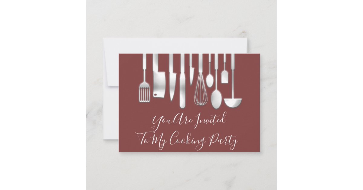 Top Chef Invitations Cooking Party Chef Kitchen Restaurant Rose Silver Invitation | Zazzle