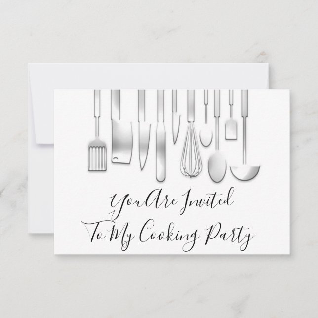 Cooking Party Chef Kitchen Restaurant White Gray  Invitation (Front)
