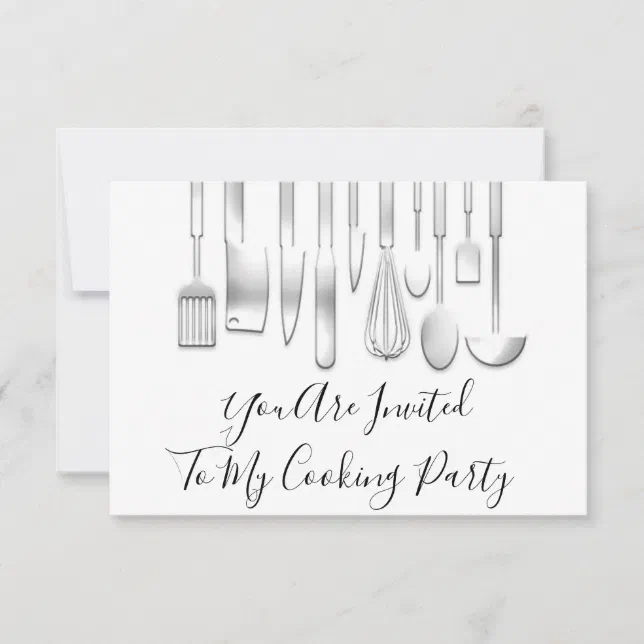 Cooking Party Chef Kitchen Restaurant White Gray Invitation | Zazzle