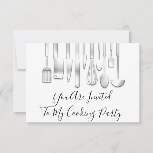Cooking Party Chef Kitchen Restaurant White Gray  Invitation