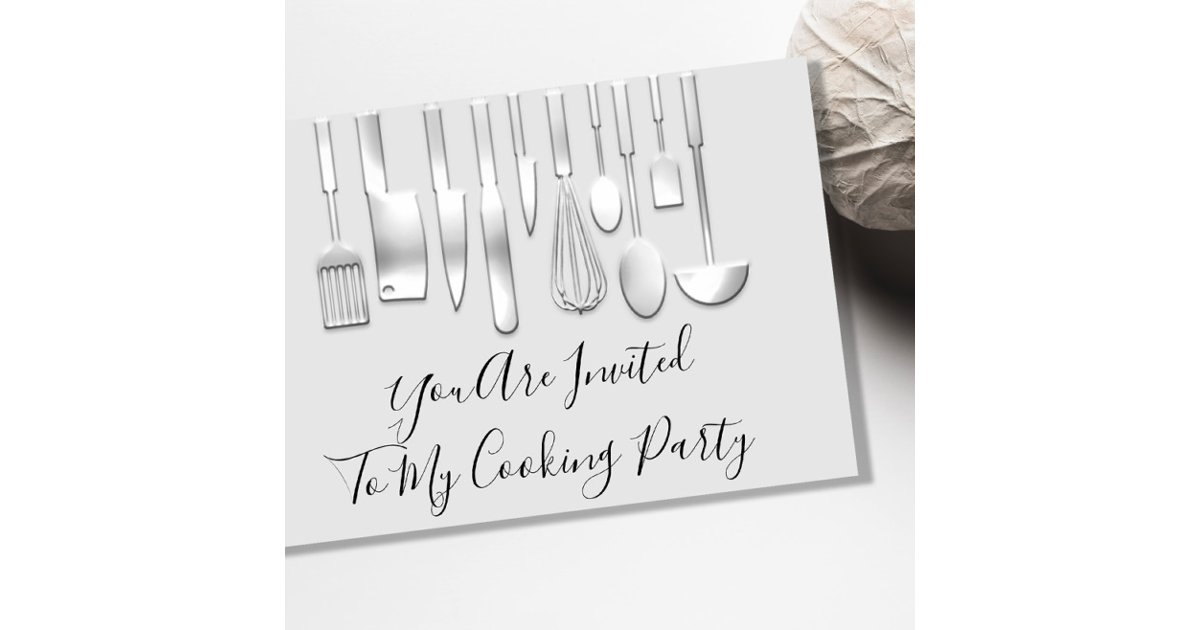Top Chef Invitations Cooking Party Chef Kitchen Restaurant White Silver Invitation | Zazzle