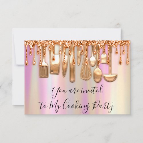 Cooking Party Chef Kitchen Rose Drips Copper Invitation