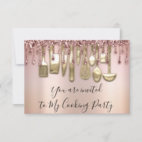 Cooking Party Chef Kitchen Rose Drips Ombre Invitation