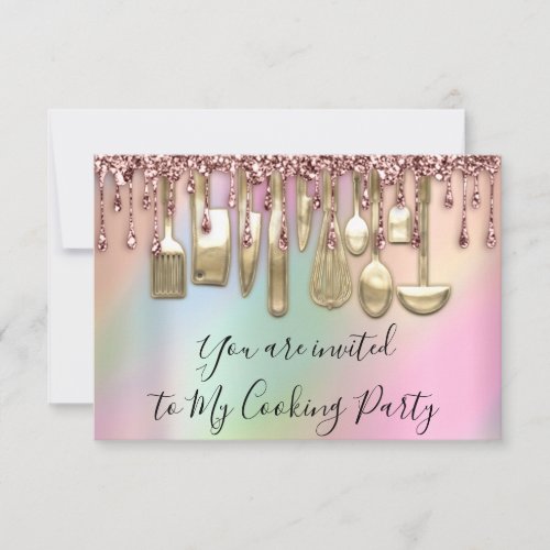 Cooking Party Chef Kitchen Rose Drips Pink Invitation