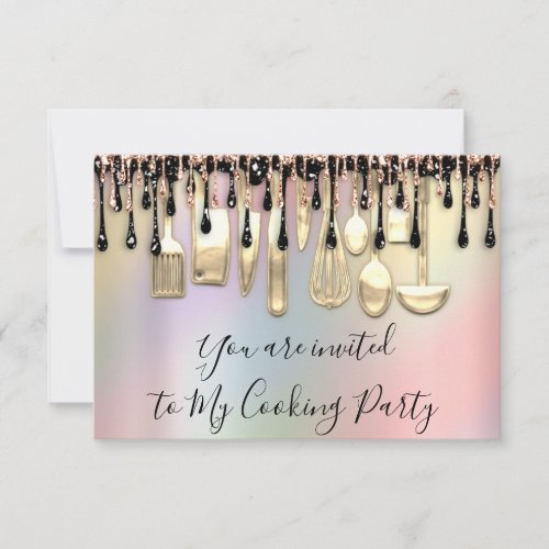 Cooking Party Chef Kitchen Rose Gold Drip Pastel Invitation