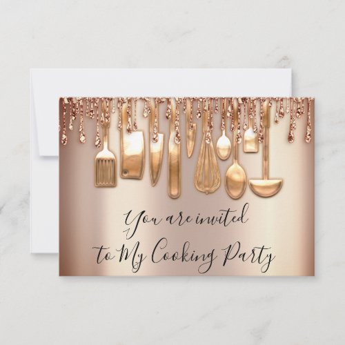 Cooking Party Chef Kitchen Rose Gold Drips Cooper Invitation