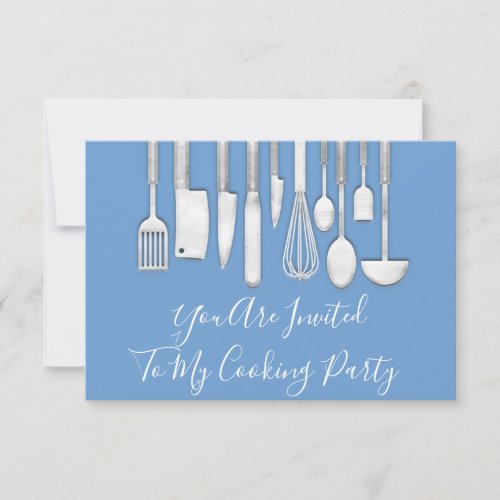 Cooking Party Chef Kitchen White Gray Blue Invitation