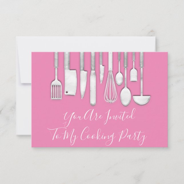 Cooking Party Chef  Kitchen White Gray Pink Grey  Invitation (Front)
