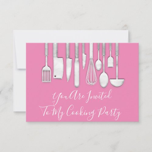 Cooking Party Chef  Kitchen White Gray Pink Grey  Invitation