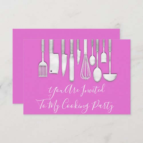 Cooking Party Chef Kitchen White Gray Pink Silver Invitation