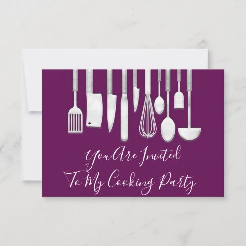 Cooking Party Chef Kitchen White Gray Plum Purple Invitation