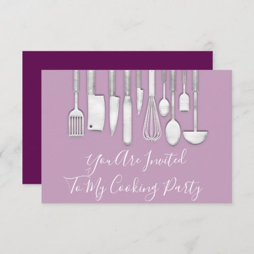 Cooking Party Chef Kitchen White Gray Plum Violet Invitation