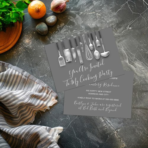 Cooking Party Chef  Kitchen White Gray Silver Invitation