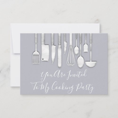 Cooking Party Chef Kitchen White Gray Silver Smoky Invitation