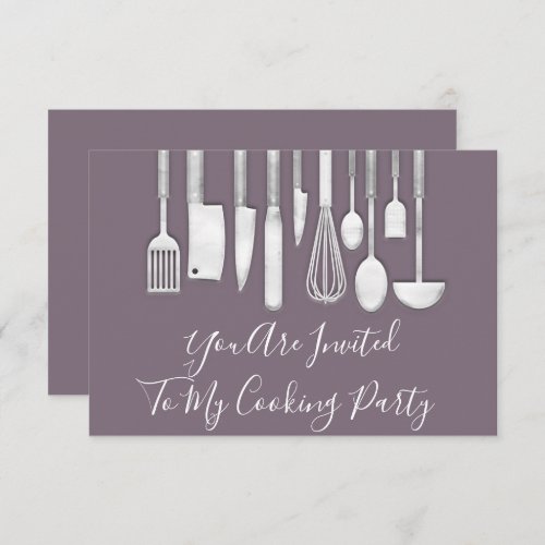 Cooking Party Chef Kitchen White Gray Violet Purpl Invitation