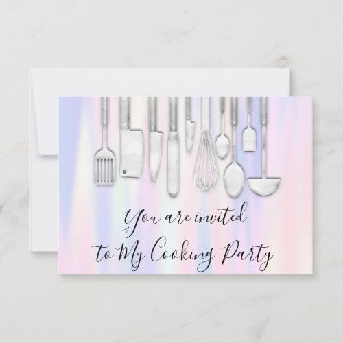 Cooking Party Chef Restaurant Kitchen Silver Gray Invitation