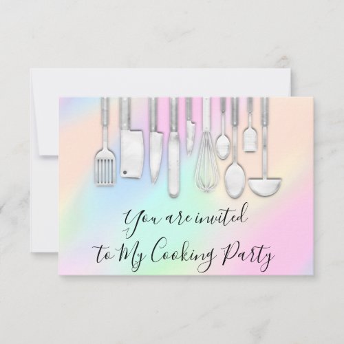 Cooking Party Chef Restaurant Kitchen Utensil Gray Invitation