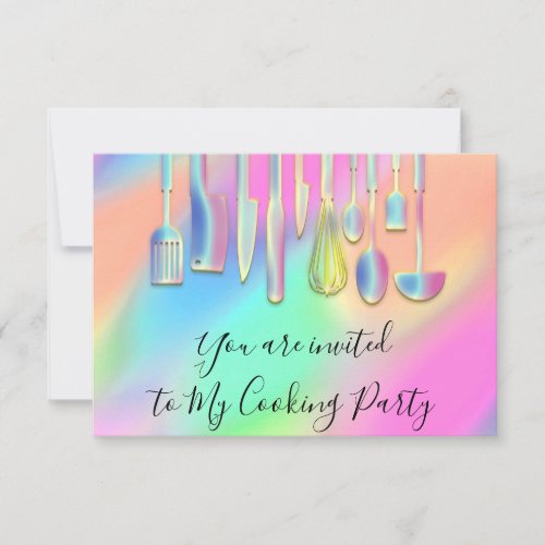 Cooking Party Chef Restaurant Utensils Holographic Invitation