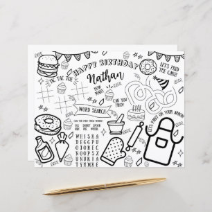 Cooking Party Coloring Placemat Baking Little Chef