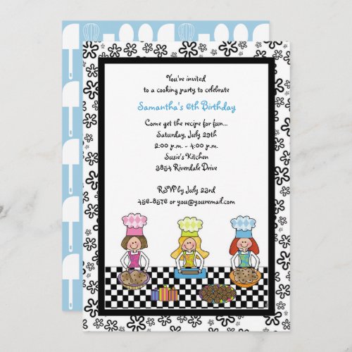 Cooking Party Girls Baking Kids Birthday Invitation