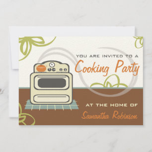 Cooking Party - Retro Stove Brown Orange Blue Invitation
