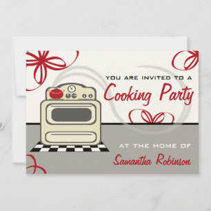 Cooking Party - Retro Stove Red Kitchen Invitation
