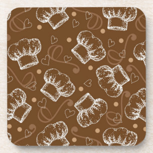 Cooking pattern with chef hat beverage coaster