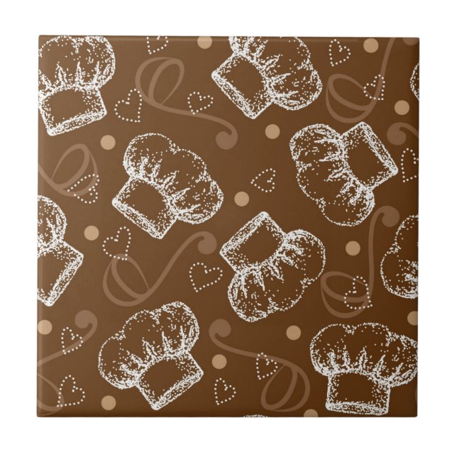 Cooking pattern with chef hat ceramic tile (Front)