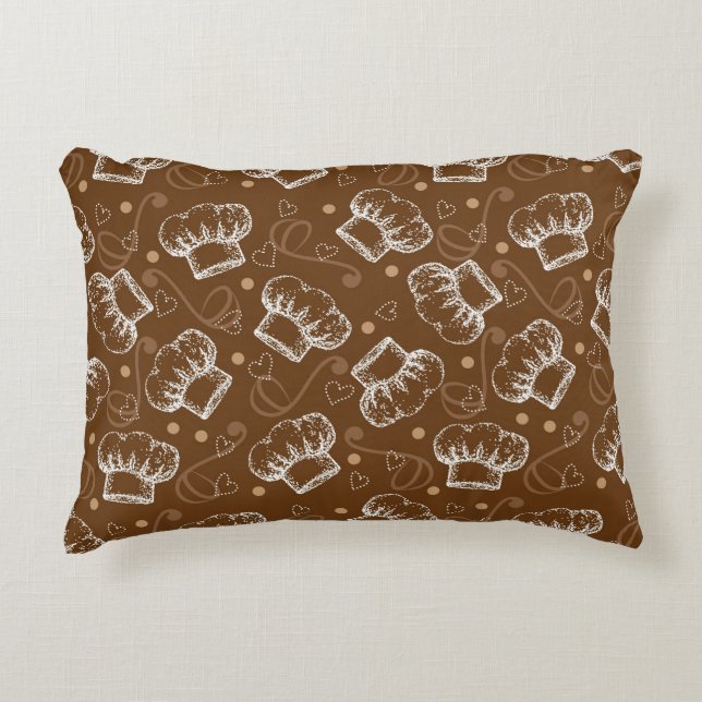 Cooking pattern with chef hat decorative pillow (Front)