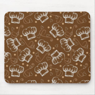 Cooking pattern with chef hat mouse pad