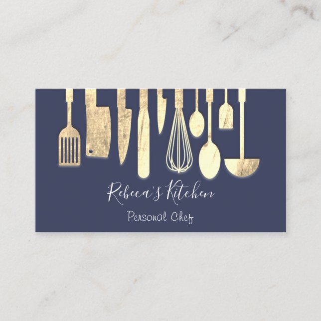 Cooking Personal Chef Restaurant Catering Blue Business Card (Front)
