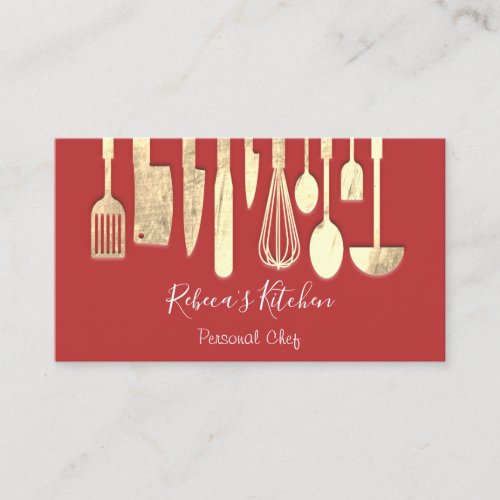 Cooking Personal Chef Restaurant Catering Gold Red Business Card