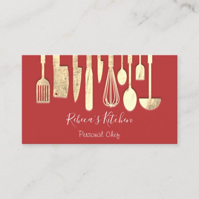 Cooking Personal Chef Restaurant Catering Gold Red Business Card (Front)