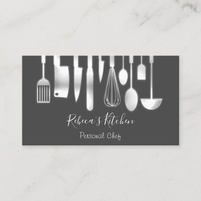 Cooking Personal Chef Restaurant Catering Metallic Business Card (Front)