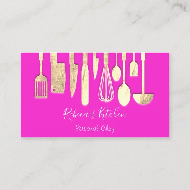 Cooking Personal Chef Restaurant Catering Pink  Business Card (Front)