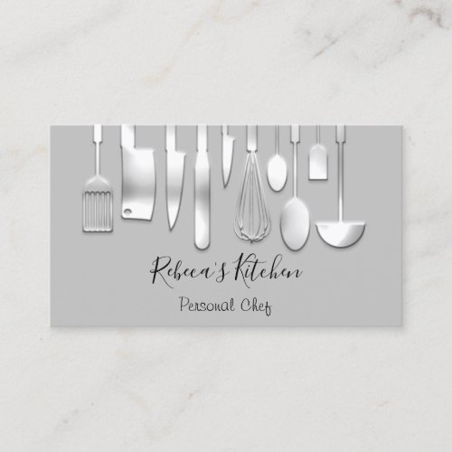 Cooking Personal Chef Restaurant Catering Silver Business Card