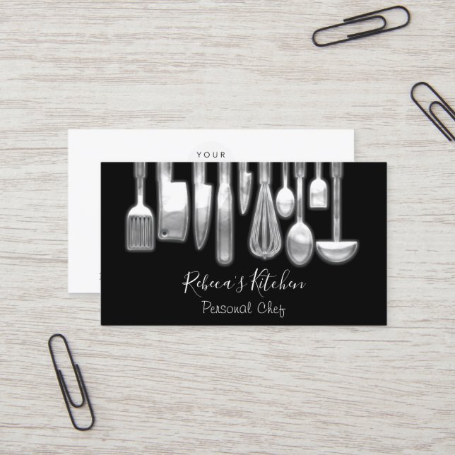 Cooking Personal Chef Restaurant Culinary Black Business Card (Front/Back In Situ)