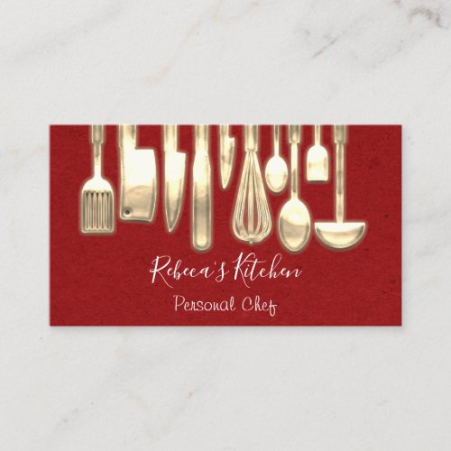 Cooking Personal Chef Restaurant Culinary Gold Red Business Card