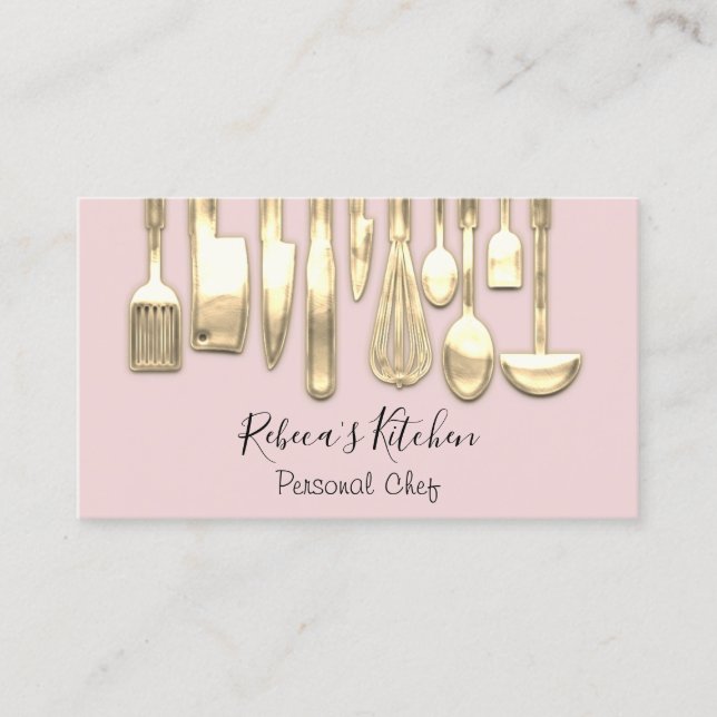 Cooking Personal Chef Restaurant Golden Knife Rose Business Card (Front)