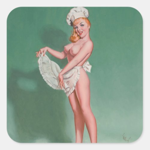Cooking Pin Up Art Square Sticker