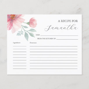 Cooking Recipe Cards Pink Watercolor Flowers