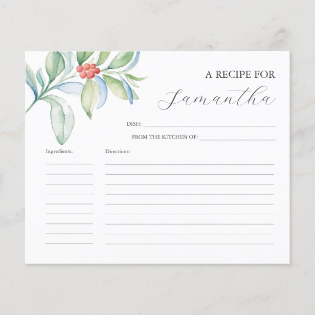 Cooking Recipe Cards Watercolor Christmas (Front)