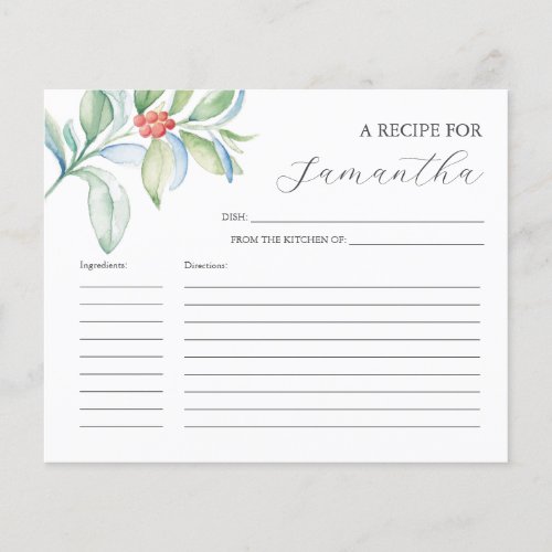 Cooking Recipe Cards Watercolor Christmas