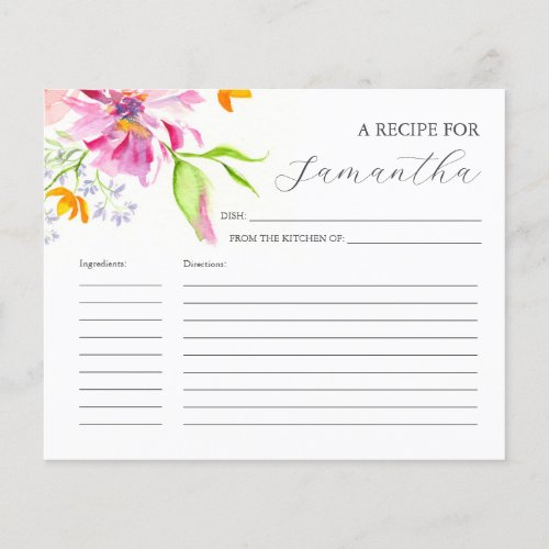 Cooking Recipe Cards Watercolor Florals