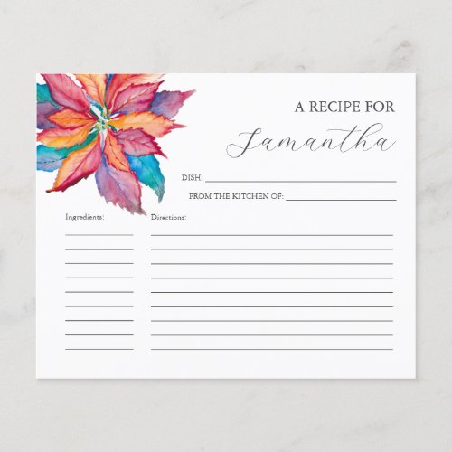 Cooking Recipe Cards Watercolor Poinsettia