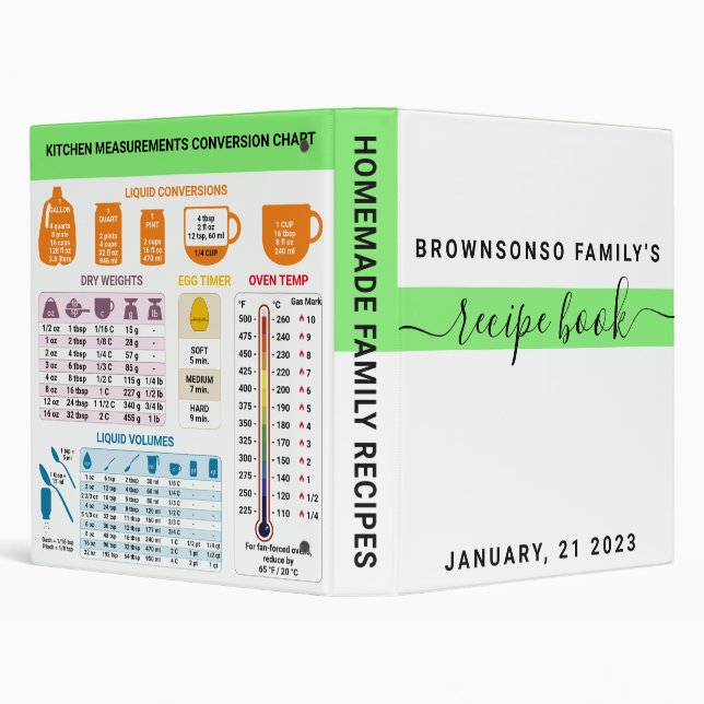 Cooking Recipe Kitchen Measurement Conversion 3 Ring Binder (Background)